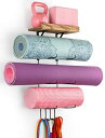 ヨガブロック フィットネス VINAEMO Yoga Mat Holder Accessories Wall Mount Organizer Storage Decor Foam Roller and Towel Storage Rack with 4 Hooks and Wooden Shelves Yoga Mats Rack Resistance Bands for Home Gym School Officeヨガブロック フィットネス