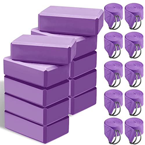 ヨガブロック フィットネス Outus 20 Pack Yoga Block and Yoga Strap Set 10 Pcs Non-Slip Yoga Blocks with 10 Pcs Metal D Ring Yoga Strap Stretching Exercise Workout Fitness Yoga Accessories EVA Foam Yoga Blocks for Gym (Purple)ヨガブロック フィットネス