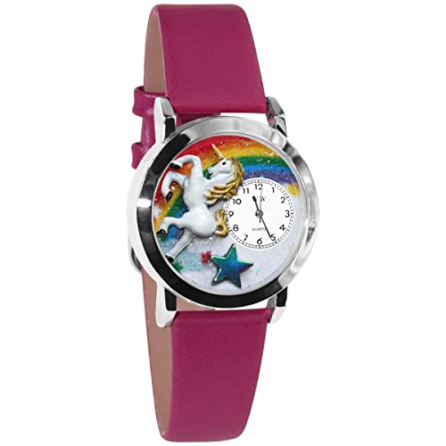 腕時計 気まぐれなかわいい プレゼント クリスマス ユニセックス Whimsical Gifts Unicorn 3D Watch | Silver Finish Small | Unique Fun Novelty | Handmade in USA | Fuscia Leather Watch Band腕時計 気まぐれなかわいい プレゼント クリスマス ユニセックス