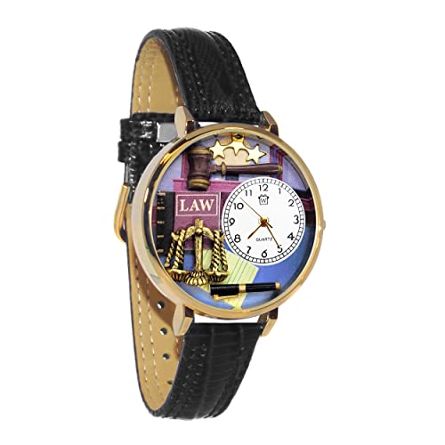 腕時計 気まぐれなかわいい プレゼント クリスマス ユニセックス Whimsical Gifts Lawyer Legal Paralegal Judge 3D Watch | Gold Finish Large | Unique Fun Novelty | Handmade in USA | Black Leather腕時計 気まぐれなかわいい プレゼント クリスマス ユニセックス