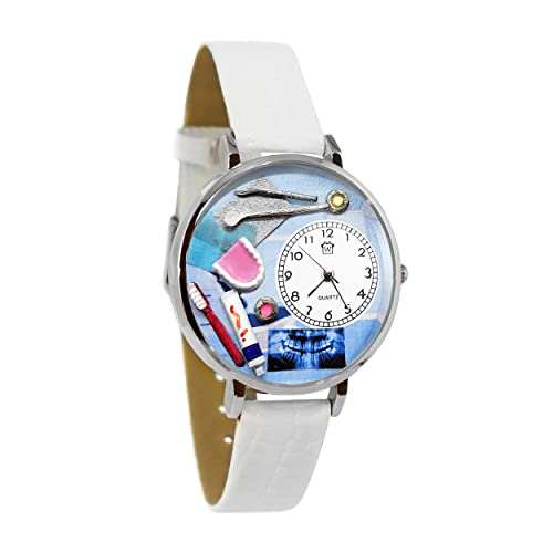 腕時計 気まぐれなかわいい プレゼント クリスマス ユニセックス Whimsical Gifts Dentist Dental Hygienist 3D Watch | Silver Finish Large | Unique Fun Novelty | Handmade in USA | White Leather W腕時計 気まぐれなかわいい プレゼント クリスマス ユニセックス