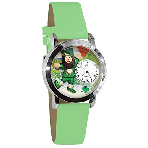 腕時計 気まぐれなかわいい プレゼント クリスマス ユニセックス Whimsical Gifts St. Patrick's Day Irish Flag with Leprechaun 3D Watch | Silver Finish Small | Unique Fun Novelty | Handmade in U腕時計 気まぐれなかわいい プレゼント クリスマス ユニセックス