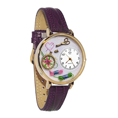 腕時計 気まぐれなかわいい プレゼント クリスマス ユニセックス Whimsical Gifts Women's Cross Stitch | Gold Finish Large | Unique Fun Novelty | Handmade in USA | Purple Watch Band腕時計 気まぐれなかわいい プレゼント クリスマス ユニセックス