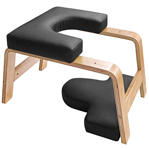 ヨガブロック フィットネス Restrial Life Yoga Headstand Bench- Stand Yoga Chair for Family, Gym - Wood and PU Pads - Relieve Fatigue and Build Up Body (Black), 24.50 15 15.40inchヨガブロック フィットネス