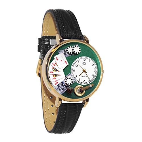 腕時計 気まぐれなかわいい プレゼント クリスマス ユニセックス Whimsical Gifts Poker 3D Watch | Gold Finish Large | Unique Fun Novelty | Handmade in The USA | Black Leather Watch Band腕時計 気まぐれなかわいい プレゼント クリスマス ユニセックス