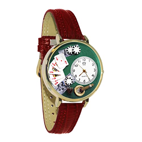 腕時計 気まぐれなかわいい プレゼント クリスマス ユニセックス Whimsical Gifts Poker 3D Watch | Gold Finish Large | Unique Fun Novelty | Handmade in The USA | Red Leather Watch Band腕時計 気まぐれなかわいい プレゼント クリスマス ユニセックス