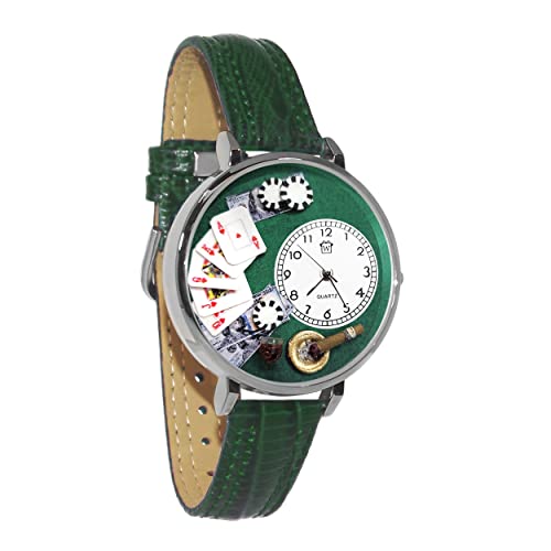 腕時計 気まぐれなかわいい プレゼント クリスマス ユニセックス Whimsical Gifts Poker 3D Watch | Silver Finish Large | Unique Fun Novelty | Handmade in The USA | Green Leather Watch Band腕時計 気まぐれなかわいい プレゼント クリスマス ユニセックス