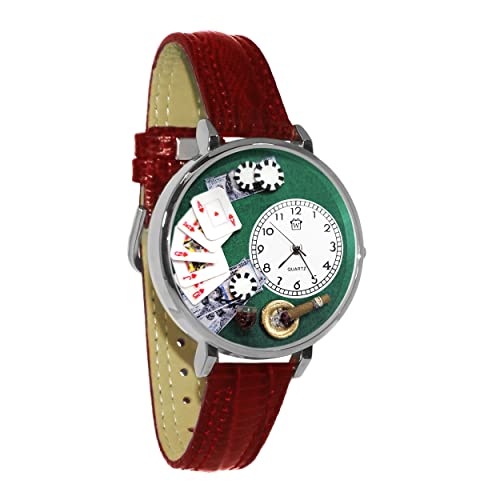 腕時計 気まぐれなかわいい プレゼント クリスマス ユニセックス Whimsical Gifts Poker 3D Watch | Silver Finish Large | Unique Fun Novelty | Handmade in The USA | Red Leather Watch Band腕時計 気まぐれなかわいい プレゼント クリスマス ユニセックス