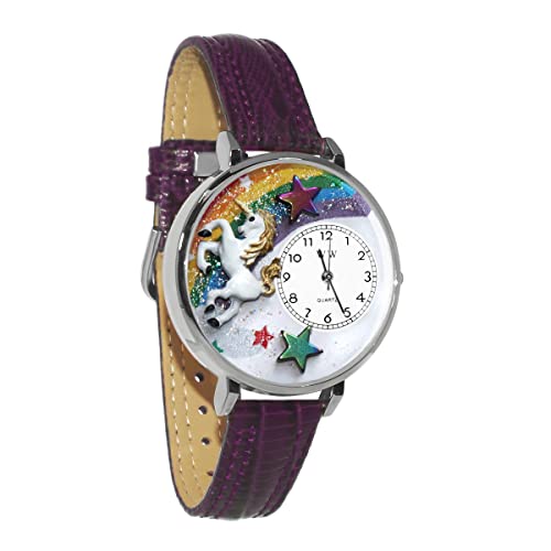 腕時計 気まぐれなかわいい プレゼント クリスマス ユニセックス Whimsical Gifts Unicorn 3D Watch | Silver Finish Large | Unique Fun Novelty | Handmade in USA | Purple Leather Watch Band腕時計 気まぐれなかわいい プレゼント クリスマス ユニセックス