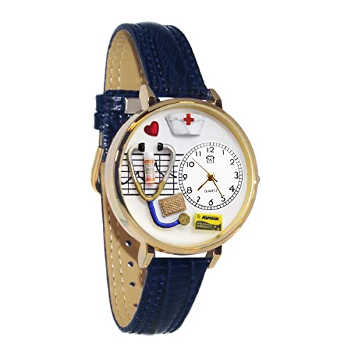 腕時計 気まぐれなかわいい プレゼント クリスマス ユニセックス Whimsical Gifts Nurse Red Cross 3D Watch | Gold Finish Large Blue Watch Band | Unique Fun Novelty | Handmade in USA腕時計 気まぐれなかわいい プレゼント クリスマス ユニセックス