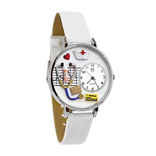 腕時計 気まぐれなかわいい プレゼント クリスマス ユニセックス Whimsical Gifts Nurse Red Cross 3D Watch | Silver Finish Large White Watch Band | Unique Fun Novelty | Handmade in USA腕時計 気まぐれなかわいい プレゼント クリスマス ユニセックス