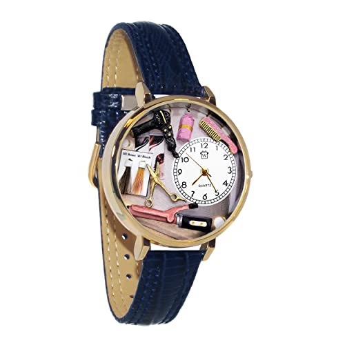 腕時計 気まぐれなかわいい プレゼント クリスマス ユニセックス Whimsical Gifts Hair Stylist Design 3D Watch | Gold Finish Large | Unique Fun Novelty | Handmade in USA | Blue Leather Watch Ban腕時計 気まぐれなかわいい プレゼント クリスマス ユニセックス