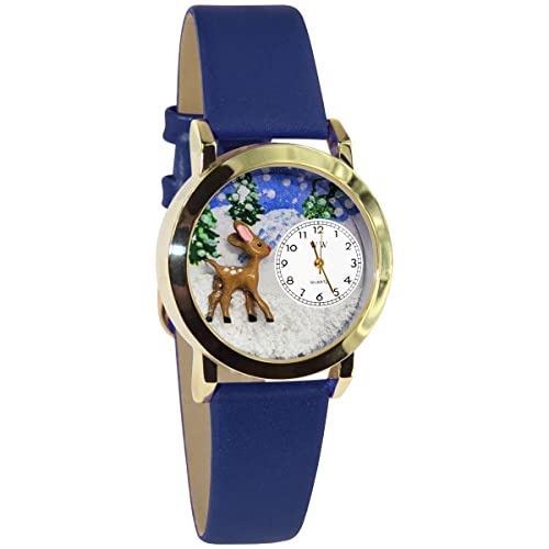 rv C܂Ȃ킢 v[g NX}X jZbNX Whimsical Gifts Christmas Reindeer 3D Watch | Gold Finish Small | Unique Fun Novelty | Handmade in USA | Blue Leather Watch Bandrv C܂Ȃ킢 v[g NX}X jZbNX