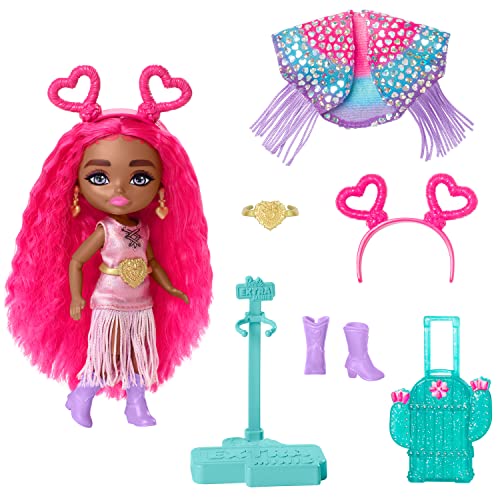 バービー バービー人形 Barbie Extra Fly Minis Travel Doll, Desert Festival Look with Magenta Hair in Fringe Jacket Fringe Dress Accessoriesバービー バービー人形