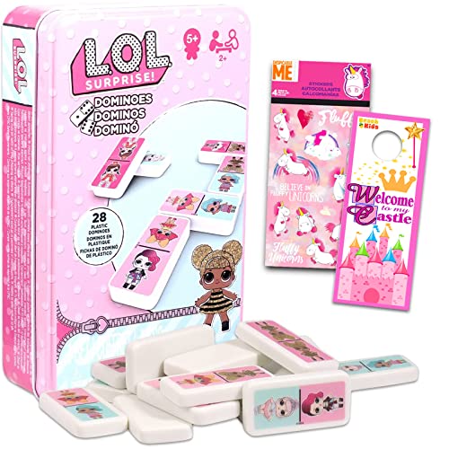 エルオーエルサプライズ 人形 ドール L O L LOL Dominoes Tin Game Set for Kids, Toddlers ~ 3 Pc Bundle with LOL Dolls Dominos Board Game, 300 Stickers, and Hanger LOL Dolls Birthday Party Games and Supplies, LOL dominoエルオーエルサプライズ 人形 ドール