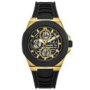 rv QX GUESS Y GUESS Men's 44mm Watch - Black Strap Black Dial Two-Tone Caserv QX GUESS Y