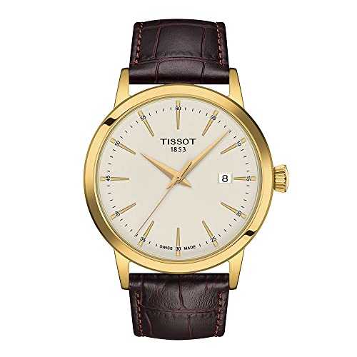 腕時計 ティソ メンズ Tissot Mens Classic Dream 316L Stainless Steel case with Yellow Gold PVD Coating Quartz Watch, Brown, Leather, 22 (T1294103626100)腕時計 ティソ メンズ