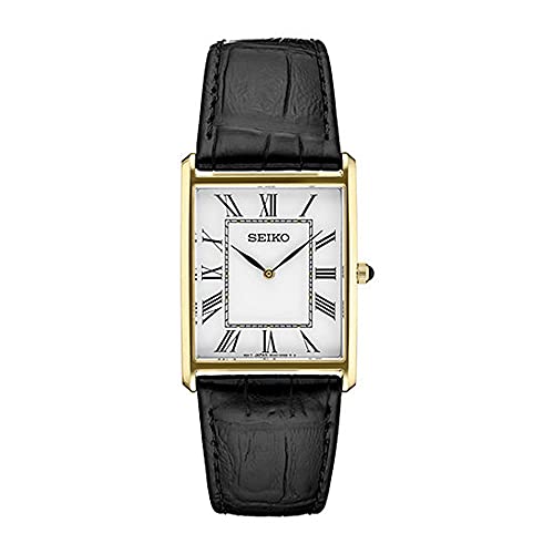 楽天angelica腕時計 セイコー メンズ SEIKO SWR052 Watch for Men - Essentials - Water Resistant with Gold-Tone Stainless Steel Rectangular Case, White Dial with Roman Numerals, and Black Leather Strap腕時計 セイコー メンズ