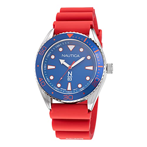 腕時計 ノーティカ メンズ Nautica N83 Men's NAPFWS220 N83 Finn World Silver-Tone/Blue/Red Silicon..
