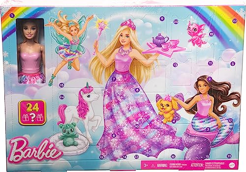 o[r[ o[r[l` Barbie Dreamtopia Doll & Advent Calendar, 24 Surprises Include Accessories, Mermaid & Fairy Clothes, Unicorn & Dragon Petso[r[ o[r[l`