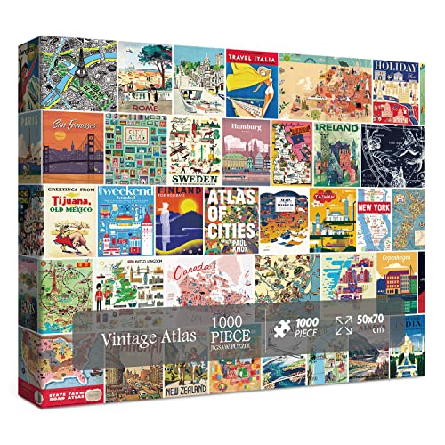 ジグソーパズル 海外製 アメリカ Vintage Travel Puzzle for Adult 1000 Piece World Atlas Landmark Jigsaw Puzzle Ireland London Italy Map Puzzleジグソーパズル 海外製 アメリカ