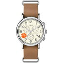 腕時計 タイメックス メンズ Timex Men's Collegiate Weekender Chrono 40mm Watch ? Clemson Tigers with Tan Genuine Leather Slip-Thru Strap腕時計 タイメックス メンズ