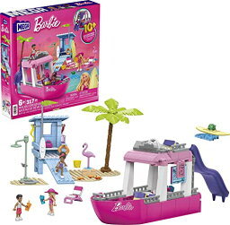 バービー バービー人形 Mega Barbie Boat Building Toys Playset, Malibu Dream Boat with 317 Pieces, 2 Pets, 3 Micro-Dolls and Accessories, Pink, 6+ Year Old Kidバービー バービー人形