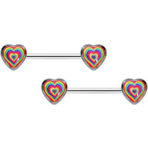 楽天angelicaボディキャンディー ピアス アメリカ 日本未発売 ブランド Body Candy 14G Womens Nipplerings Piercing Steel 2Pc Rainbow Tie Dye Hearts Nipple Ring Set 9/16