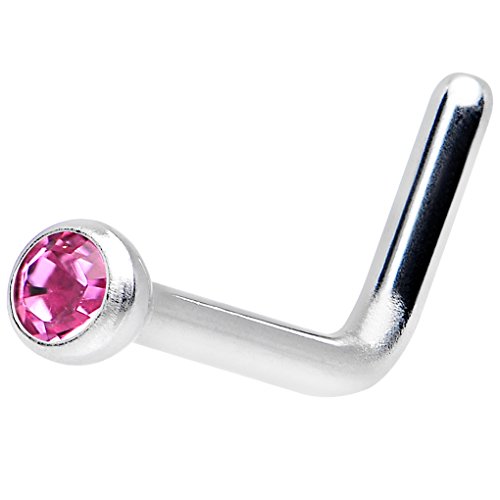 ボディキャンディー ピアス アメリカ 日本未発売 ブランド Body Candy Steel Pink Press Fit L Shaped Nose Stud Ring Created with Crystal 18 Gauge 1/4 ボディキャンディー ピアス アメリカ 日本未発売 ブランド