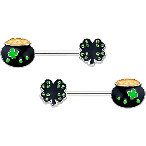 ボディキャンディー ピアス アメリカ 日本未発売 ブランド Body Candy 14G Womens Nipplerings Piercing Steel 2Pc Pot Of Gold Shamrock St Patricks Mens Nipple Ring Set 9/16"ボディキャンディー ピアス アメリカ 日本未発売 ブランド