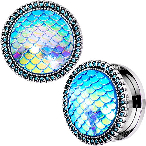 ボディキャンディー ピアス アメリカ 日本未発売 ブランド Body Candy Steel Brilliant Blue Accent Blue Mermaid Scale Screw Fit Ear Gauge Plug Set of 2 20mmボディキャンディー ピアス アメリカ 日本未発売 ブランド