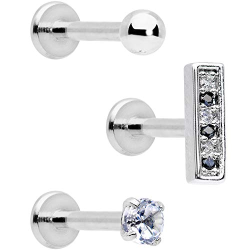 ボディキャンディー ピアス アメリカ 日本未発売 ブランド Body Candy 3Pc 16G Steel Clear Black Accent Bar Internally Threaded Labret Monroe Lip Ring Tragus Set 8mmボディキャンディー ピアス アメリカ 日本未発売 ブランド