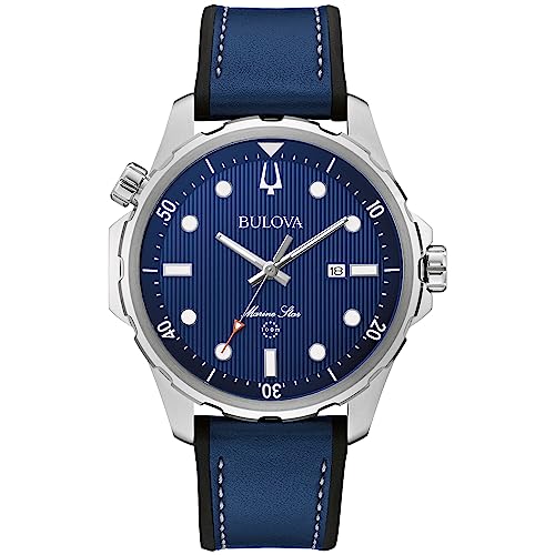 ӻ ֥  Bulova Men's Marine Star 'Series B' Silver Stainless Steel Quartz Watch, Blue Leather and Black Silicone Strap, 43mm Style: 96B419ӻ ֥ 