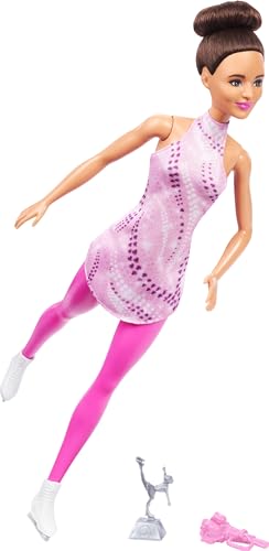 バービー バービー人形 Barbie Careers Fashion Doll & Accessories, Brunette in Removable Pink Skate Outfit with Ice Skates & Trophyバービー バービー人形 1