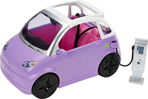 バービー バービー人形 Barbie Toy Car Electric Vehicle with Charging Station, Plug and Sunroof, Purple 2-Seater Transforms into Convertible (Amazon Exclusive)バービー バービー人形
