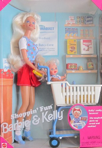 Сӡ Сӡͷ Barbie & KELLY SHOPPIN' FUN Playset w SHOPPING CART, 'Magn...