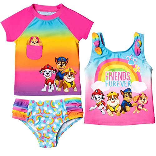 パウパトロール アメリカ直輸入 子供服 キッズ ファッション Paw Patrol Chase Marshall Rubble Skye Little Girls 3 Piece Rash Guard Tankini Swimsuit Set 7 Rainbowパウパトロール アメリカ直輸入 子供服 キッズ ファッション