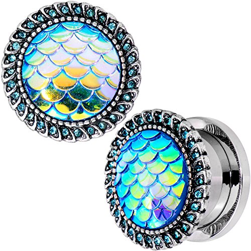 ボディキャンディー ピアス アメリカ 日本未発売 ブランド Body Candy Steel Brilliant Blue Accent Blue Mermaid Scale Screw Fit Ear Gauge Plug Set of 2 9/16 ボディキャンディー ピアス アメリカ 日本未発売 ブランド