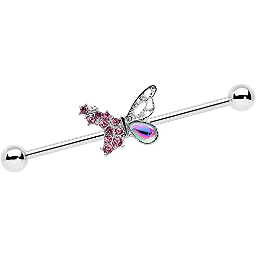 ܥǥǥ ԥ ꥫ ̤ȯ ֥ Body Candy Womens 14G Steel Helix Cartilage Earring Pink Accent Glam Butterfly Industrial Barbell 1 1/2