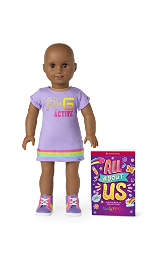 アメリカンガールドール 赤ちゃん おままごと ベビー人形 American Girl Truly Me 18-inch Doll 114 with Brown Eyes, Without Hair, Deep Skin, Purple Printed T-shirt Dress, For Ages 6 アメリカンガールドール 赤ちゃん おままごと ベビー人形