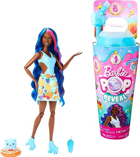 バービー バービー人形 Barbie Pop Reveal Doll Accessories, Fruit Punch Scent with Blue Hair, 8 Surprises Include Slime, Color Change Puppyバービー バービー人形