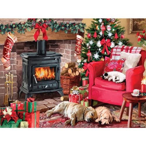 ジグソーパズル 海外製 アメリカ Bits and Pieces - 1000 Piece Jigsaw Puzzle for Adults 20" X 27" - Cozy Christmas - 1000 pc Holiday Stove Cat Dog Pet Nap Jigsaw by Artist Macneil Studioジグソーパズル 海外製 アメリカ