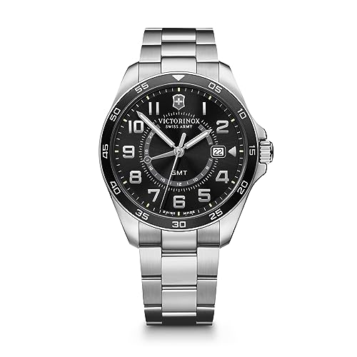 腕時計 ビクトリノックス スイス メンズ Victorinox FieldForce Classic GMT - Masculine Watch for Men - Black Dial and Silver Stainless Steel Bracelet腕時計 ビクトリノックス スイス メンズ