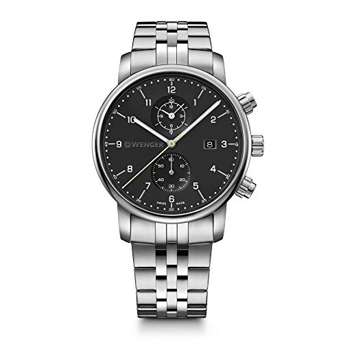 ウェンガー 腕時計（メンズ） 腕時計 ウェンガー スイス メンズ 腕時計 Wenger Urban Classic Chronograph Men's Swiss Made Watch with Black Dial & Silver Stainless Steel Strap 01.1743.122, Silver, Bracelet腕時計 ウェンガー スイス メンズ 腕時計