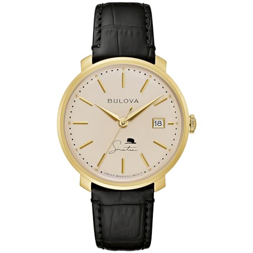 腕時計 ブローバ メンズ Bulova Men 039 s Frank Sinatra The Best is Yet to Come Mechanical Self-Wind Gold Dial with Black Textured Leather Strap, Exhibition Caseback, White Textured Dial Model: 97B195腕時計 ブローバ メンズ