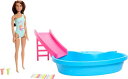 バービー バービー人形 Barbie Doll & Pool Playset, Brunette in Seafoam Blue One-Piece Swims...