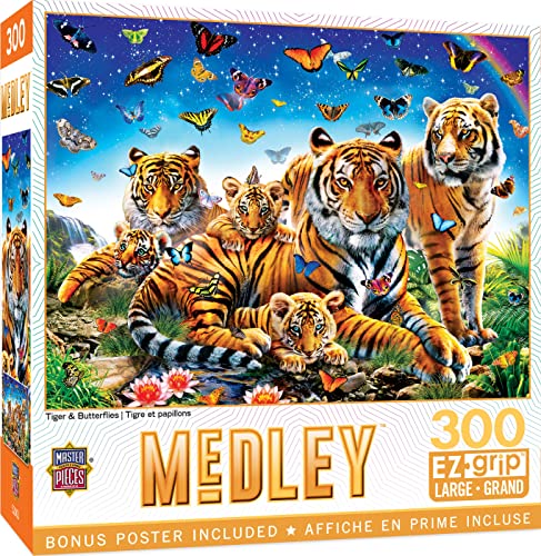 ジグソーパズル 海外製 アメリカ Baby Fanatics Masterpieces 300 Piece EZ Grip Jigsaw Puzzle - Tiger & Butterflies - 18"x24"ジグソーパズル 海外製 アメリカ