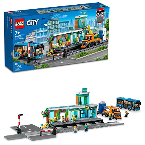 쥴 LEGO City Train Station Set 60335 with Bus, Rail Truck, and Tracks,...