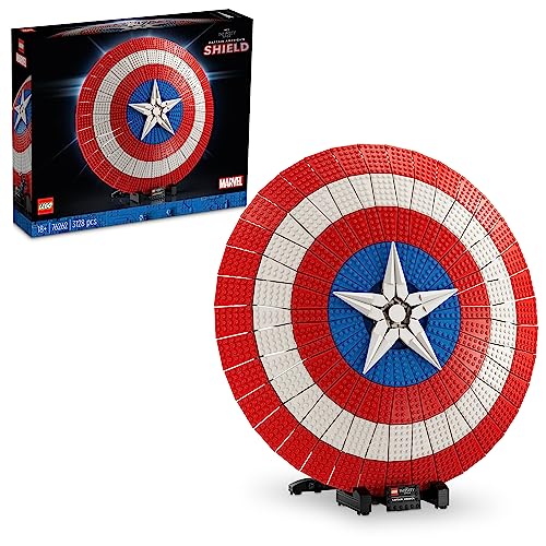 S LEGO 76262 Marvel Captain America's Shield, Avengers Model Kit for Adults with Minifigure, Name Plate and Thor's Hammer, Infinity Saga Gift Idea for Men, Women, Him or HerS