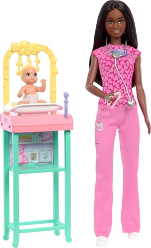 バービー バービー人形 Barbie Baby Doctor with Brunette Fashion Doll Wearing Pink Scrubs, 1...